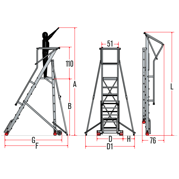 SCALA PROFESSIONALE PER MAGAZZINO CASTELLO SMT IN ALLUMINIO